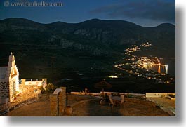 amorgos, churches, europe, greece, horizontal, lights, long exposure, mountains, scenics, photograph