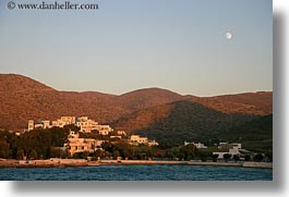 amorgos, europe, full, greece, horizontal, moon, mountains, over, scenics, towns, photograph