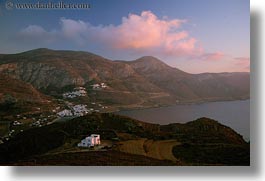 amorgos, bay, europe, greece, hills, homes, horizontal, scenics, photograph