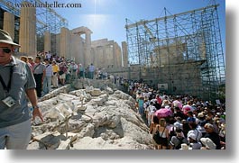 acropolis, athens, crowds, europe, greece, horizontal, scaffolding, structures, tourists, photograph
