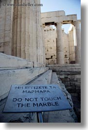 acropolis, athens, europe, greece, marble, signs, touch, vertical, photograph