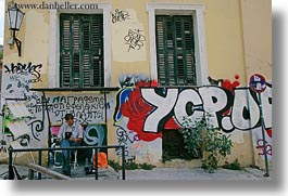 arts, athens, colorful, europe, graffiti, greece, horizontal, men, reading, photograph