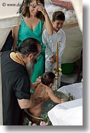 athens, babies, baptism, baptizing, colors, europe, greece, green, nature, priests, vertical, water, photograph