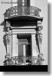 art decco, athens, balconies, black and white, europe, greece, statues, vertical, photograph