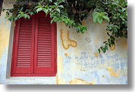 athens, europe, greece, green, horizontal, ivy, red, walls, windows, yellow, photograph