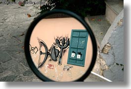 athens, europe, graffiti, greece, horizontal, mirrors, windows, photograph