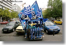 athens, blues, cars, europe, flags, greece, greek, horizontal, photograph