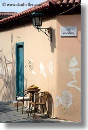 athens, chairs, doors, europe, greece, lamp posts, vertical, photograph