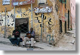 african, athens, buildings, europe, greece, horizontal, people, ruined, singers, photograph