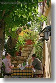 athens, colors, europe, greece, green, leafy, lunch, people, trees, under, vertical, photograph
