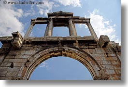 arches, architectural ruins, athens, clouds, europe, greece, hadrians, horizontal, nature, sky, photograph