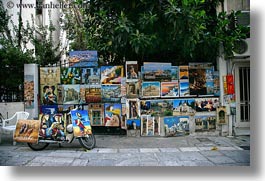 athens, europe, greece, horizontal, paintings, shops, trees, photograph