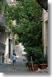athens, europe, girls, greece, running, streets, trees, vertical, photograph