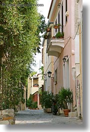 athens, buildings, europe, greece, narrow, streets, trees, vertical, photograph