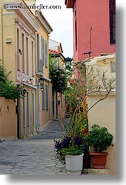 athens, buildings, colorful, europe, greece, plants, streets, vertical, photograph