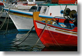 boats, closeup, europe, greece, horizontal, mykonos, red, white, photograph