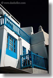 blues, buildings, europe, greece, houses, mykonos, trim, vertical, white wash, photograph