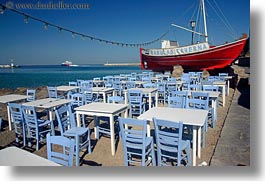 boats, chairs, europe, greece, horizontal, mykonos, red, photograph