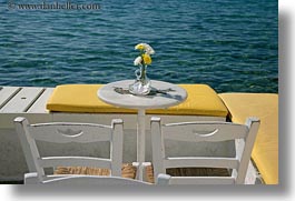 chairs, europe, flowers, greece, horizontal, mykonos, tables, yellow, photograph