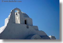 bell towers, buildings, churches, europe, greece, horizontal, mykonos, structures, white wash, photograph