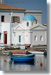 boats, churches, europe, greece, mykonos, vertical, white wash, photograph