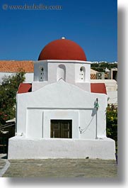churches, domed, europe, greece, mykonos, red, vertical, white wash, photograph