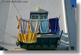 balconies, colorful, europe, greece, horizontal, mykonos, towels, photograph