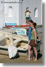 cameras, couples, emotions, europe, greece, mykonos, pelicans, people, photographed, smiles, vertical, photograph