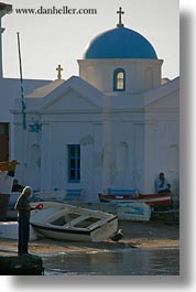 churches, europe, fishermen, greece, mykonos, people, vertical, photograph
