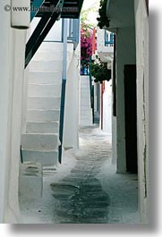 alleys, europe, greece, mykonos, narrow, stairs, vertical, white wash, photograph