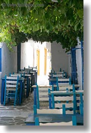 blues, chairs, europe, greece, green, leaves, naxos, slow exposure, under, vertical, photograph