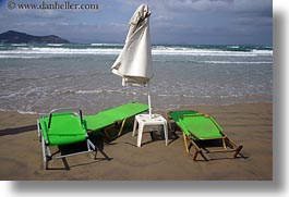 beaches, chairs, chaises, clouds, europe, greece, green, horizontal, nature, naxos, ocean, sky, photograph