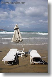 beaches, chairs, chaises, clouds, europe, greece, nature, naxos, ocean, sky, vertical, white, photograph