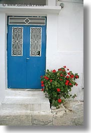blues, doors, doors & windows, europe, flowers, greece, nature, naxos, vertical, white wash, photograph