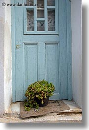 blues, doors, doors & windows, europe, greece, green, naxos, plants, vertical, photograph