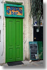 babylonia, bars, doors, doors & windows, europe, greece, green, naxos, signs, vertical, photograph