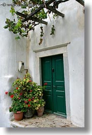 doors, doors & windows, europe, flowers, greece, green, nature, naxos, plants, vertical, photograph