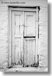 black and white, doors, doors & windows, europe, greece, naxos, old, rotted, vertical, white, white wash, photograph
