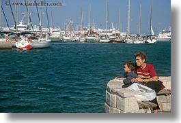boats, europe, greece, horizontal, mothers, naxos, people, sons, watching, photograph