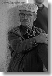 black and white, clothes, emotions, europe, glasses, greece, hats, men, naxos, old, people, serious, vertical, photograph