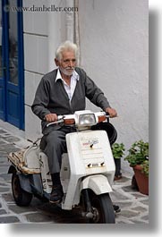 europe, greece, men, naxos, old, people, scooter, vertical, photograph
