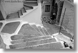black and white, europe, greece, horizontal, labrynth, men, naxos, stairs, white wash, photograph