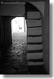 black and white, cobblestones, europe, greece, narrow, naxos, stairs, vertical, white wash, photograph