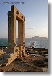 arches, architectural ruins, buildings, europe, greece, naxos, ocean, structures, temple of apollo, vertical, photograph