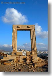 arches, architectural ruins, buildings, clouds, europe, greece, nature, naxos, sky, structures, temple of apollo, towns, vertical, photograph