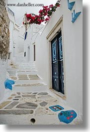 alleys, europe, flowers, greece, naxos, towns, vertical, white wash, photograph