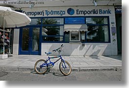 bank, bicycles, blues, europe, greece, greek, horizontal, naxos, vehicles, photograph