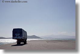 bay, europe, greece, horizontal, loading, naxos, trucks, vehicles, photograph
