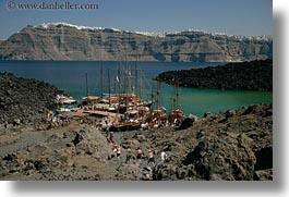 boats, caldron, europe, greece, horizontal, islands, santorini, photograph