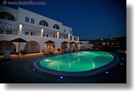 europe, greece, horizontal, hotels, nite, pools, santorini, swimming pool, photograph